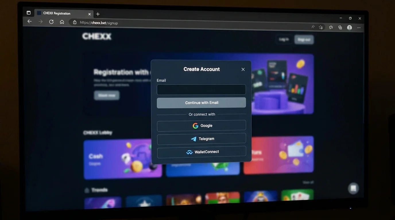 Reálny verejný registračný pohľad CHEXX s dostupnými spôsobmi vytvorenia účtu