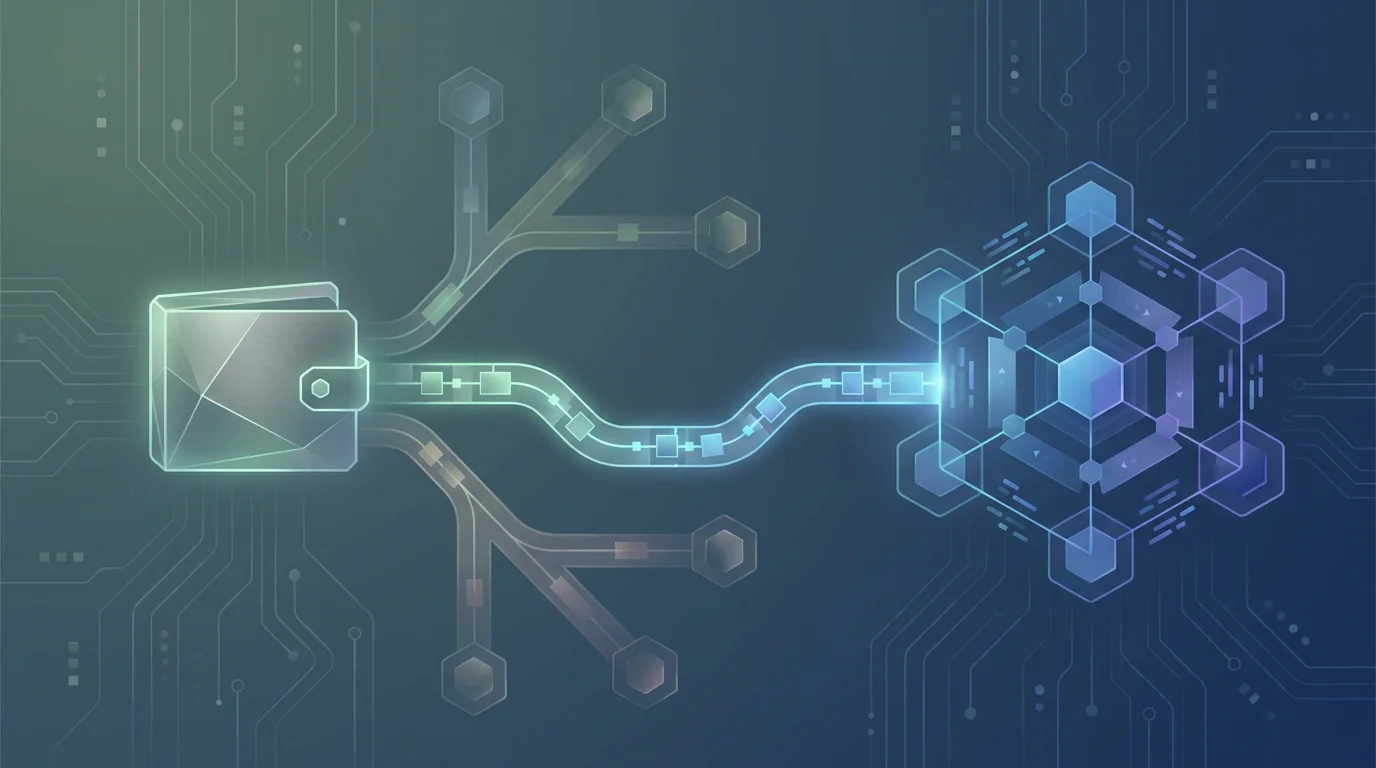 Ilustrácia kryptopeňaženky prepojenej s viacerými blockchain sieťami